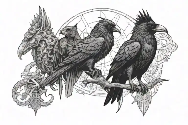 raven teen titan and anubis with a big raven in the background tattoo design idea