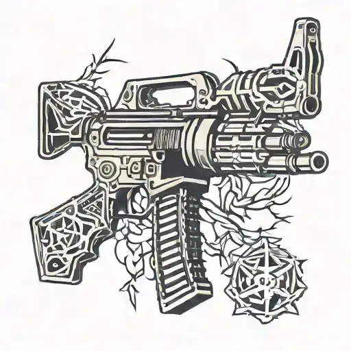 barbed wire bomb Kalashnikov assault rifle with mines tattoo design idea