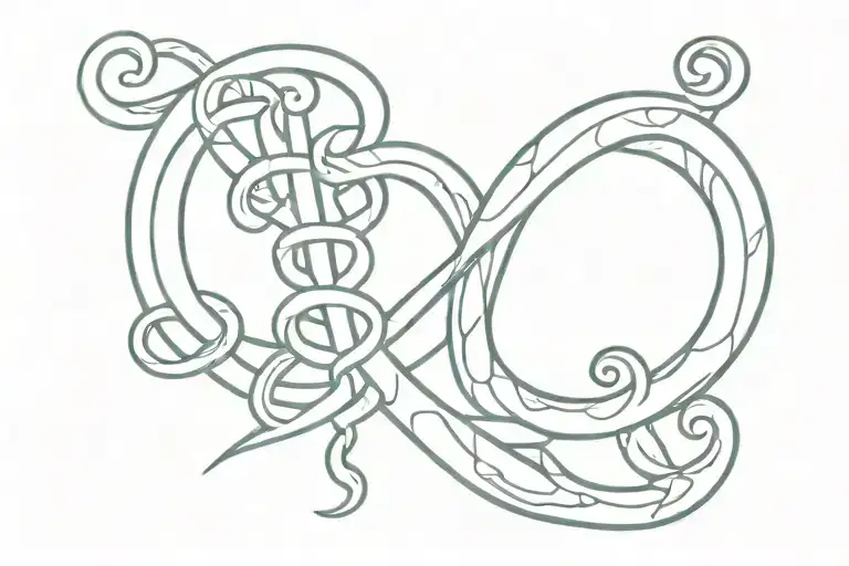 Rod of Asclepius with gemini symbol tattoo design idea