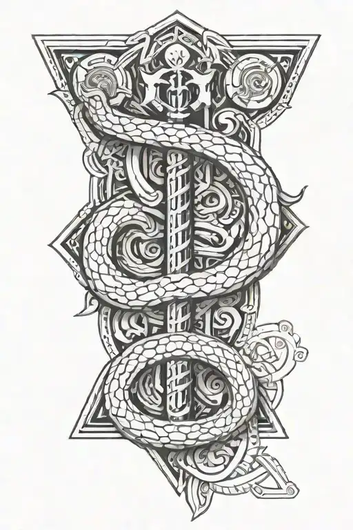 Rod of Asclepius with gemini sign tattoo design idea
