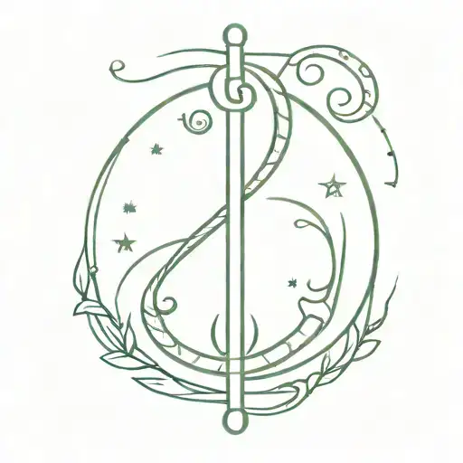 A symmetrical design featuring the Rod of Asclepius intertwined with the Gemini constellation tattoo design idea
