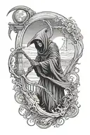 grim reaper with bridge and moon tattoo design idea