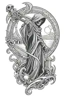 grim reaper with bridge and moon tattoo design idea
