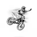 A sketched illustration of a dirt bike jumping over an obstacle tattoo design idea