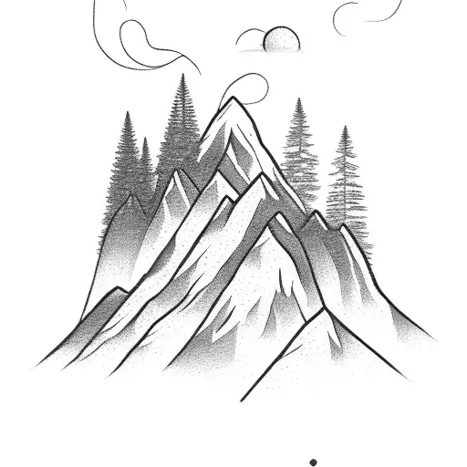 A mountain range with a trail leading to a butterfly tattoo design idea