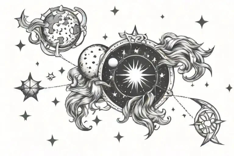 Moon stars sun Aquarius constellation tattoo design idea