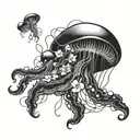 jelly fish and flowers tattoo design idea