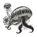 jelly fish and flowers tattoo design idea