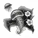 jelly fish and flowers tattoo design idea
