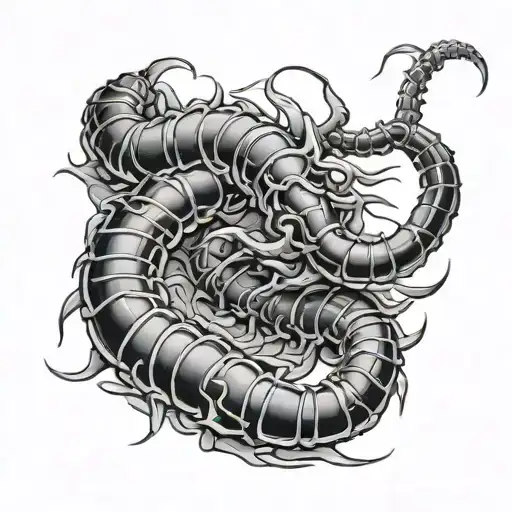 evil japanese centipede tattoo design idea