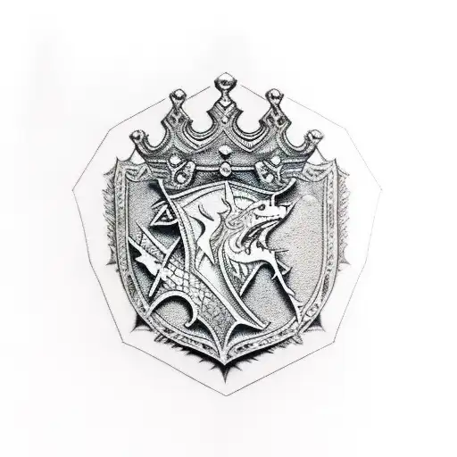 King Arthur, Knights of the Round Table, Round Table with Dragon Emblem, Swords, Shot from above, Knee Tattoo tattoo design idea