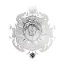 King Arthur, Knights of the Round Table, Round Table with Dragon Emblem, Shot from above, Knee Tattoo tattoo design idea
