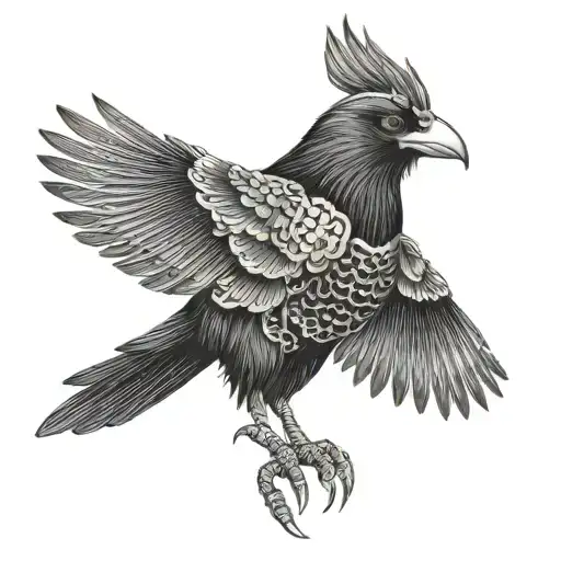 japanese hat crow in armor tattoo design idea