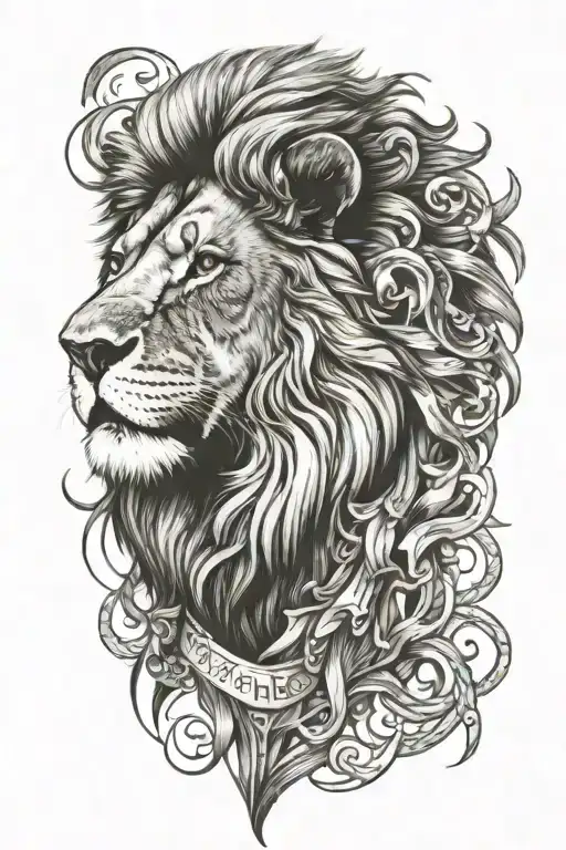 Lion with patience word tattoo design idea