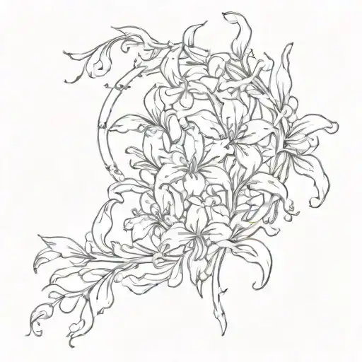 ruby, lily, iris, arch tattoo design idea