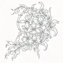 ruby, lily, iris, arch tattoo design idea