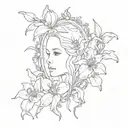 ruby, lily, iris, arch tattoo design idea