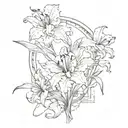 ruby, lily, iris, arch tattoo design idea