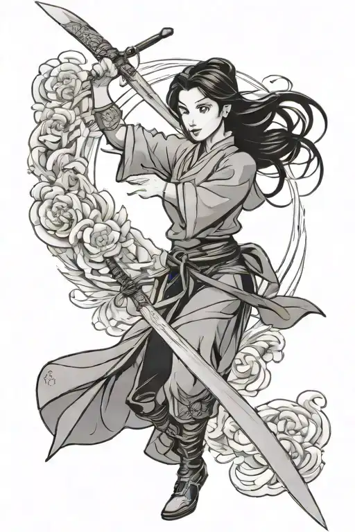 Mulan holing a sword tattoo design idea
