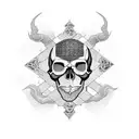 A skull with intricate geometric patterns inspired by heavy metal album art tattoo design idea