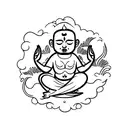 A yogi meditating on a tranquil beach with crashing waves tattoo design idea