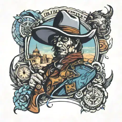 arm sleeve that's is western, punchy and has Las Vegas vibes and cowboy   tattoo design idea