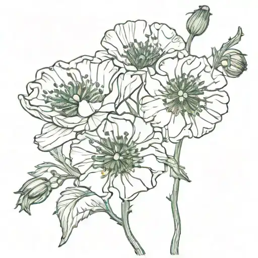 honeysuckle and poppy flowers intertwined tattoo design idea