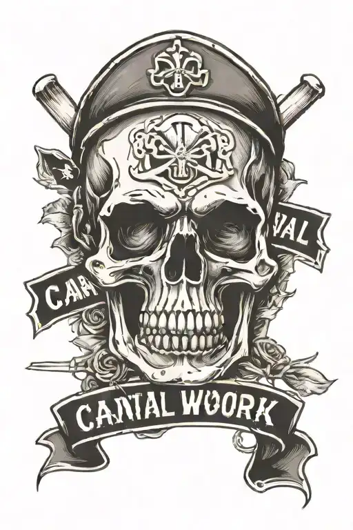 skull with street sign saying canal tattoo design idea