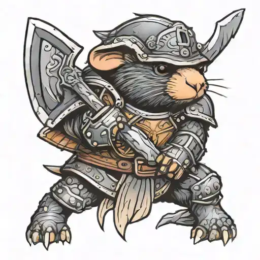 mole in armor with axe tattoo design idea