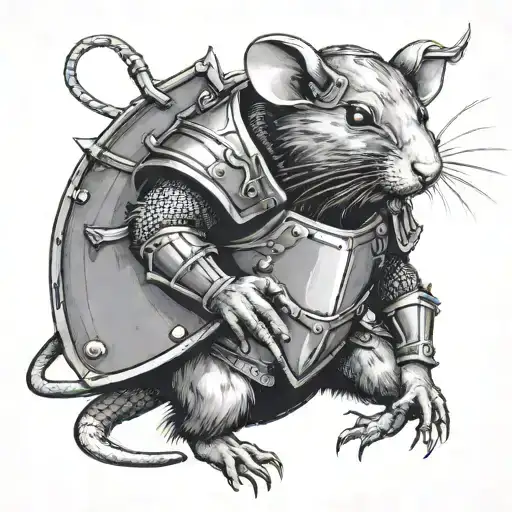 rat in armor with shield  tattoo design idea