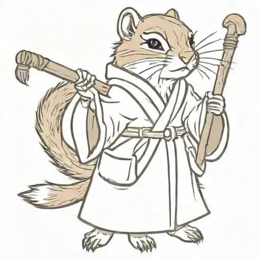 chipmunk in a robe with a staff tattoo design idea