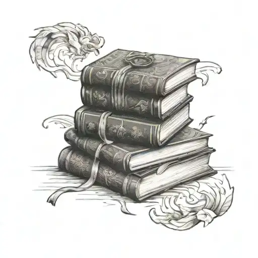 stack of books jrr tolkien legendarium objects tattoo design idea