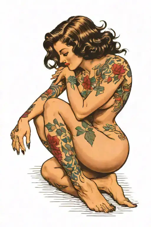 nude woman spreading her legs bent over tattoo design idea