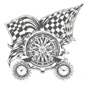 racing flags, ford mustang, spiral, stopwatch tattoo design idea