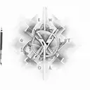 Two infinity signs underneath the Latin word for iron with the atomic number for iron, two lines of power go to arms tattoo design idea