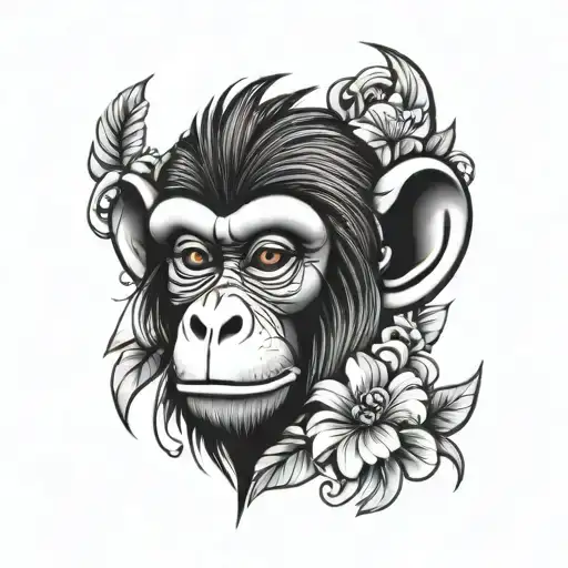 monkey tribal with flowers simple tattoo design idea