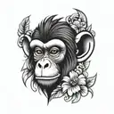 monkey tribal with flowers simple tattoo design idea