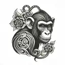 monkey tribal with flowers simple tattoo design idea
