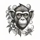 monkey tribal with flowers simple tattoo design idea