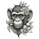 monkey tribal with flowers simple tattoo design idea