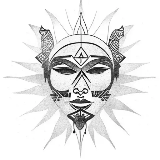 aztek sun with face  tattoo design idea