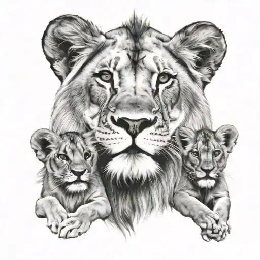 lion with 2 lion cubs tattoo design idea