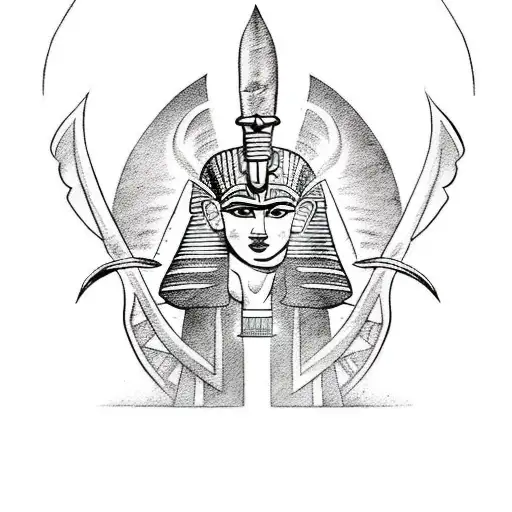 A tattoo of an Egyptian deity symbolizing strength and courage in a comic book style tattoo design idea