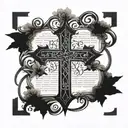 bible verse and three crosses under the words  tattoo design idea