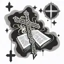 bible verse and three crosses under the words  tattoo design idea