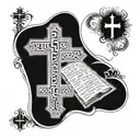 bible verse and three crosses under the words  tattoo design idea