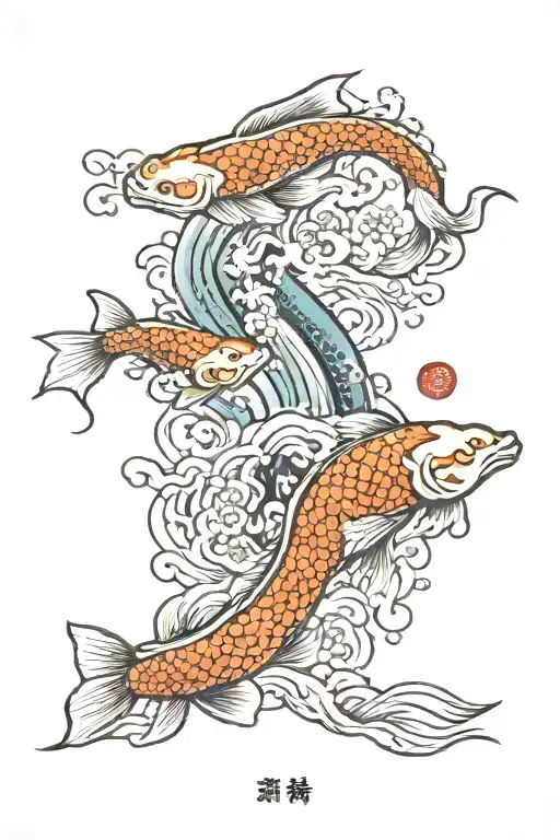 yakuza tatto cherry tree samurai three koi fish swimming tattoo design idea
