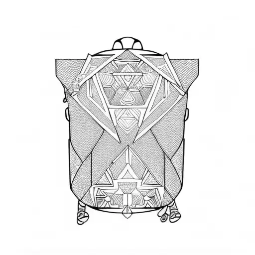 A symmetrical design of a backpack with geometric patterns tattoo design idea