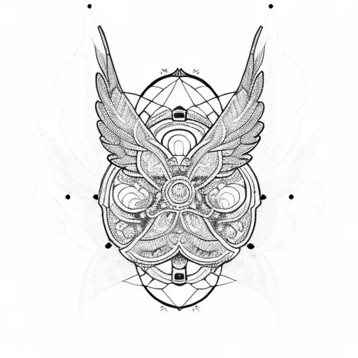 A backpack with intricate patterns of circles and wings tattoo design idea