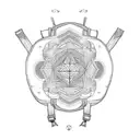 A symmetrical design of a backpack with geometric patterns tattoo design idea